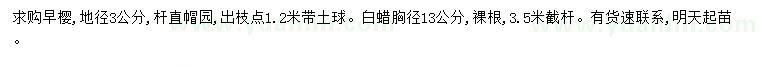 求購地徑3公分早櫻、胸徑13公分白蠟