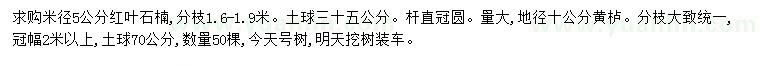 求購米徑5公分紅葉石楠、地徑10公分黃櫨