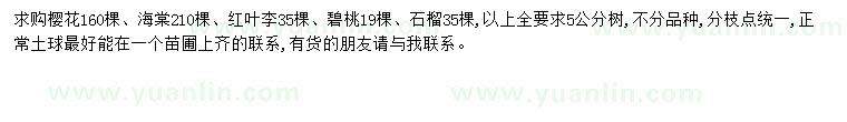 求購櫻花、海棠、紅葉李等