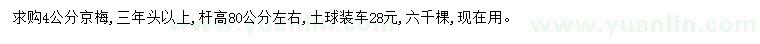求購(gòu)4公分京梅