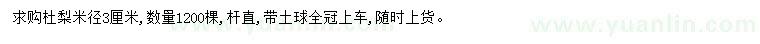 求購米徑3公分杜梨