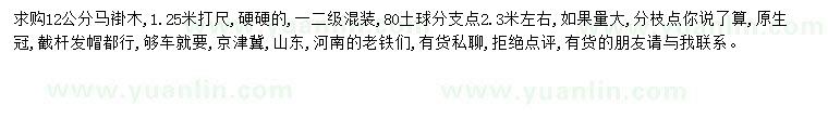 求購12公分馬褂木