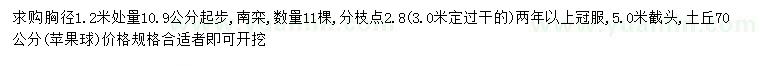 求購1.2米量10.9公分以上南欒