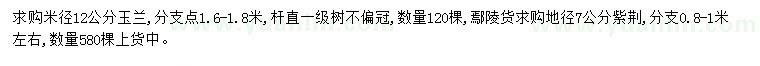 求購米徑12公分玉蘭、地徑7公分紫荊