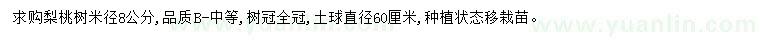 求購(gòu)米徑8公分梨桃樹
