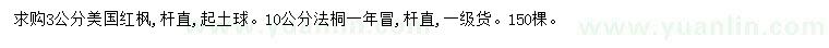 求購3公分美國紅楓、10公分法桐
