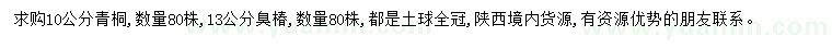 求購(gòu)10公分青桐、13公分臭椿