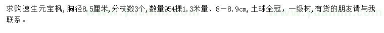 求購胸徑8.5公分速生元寶楓