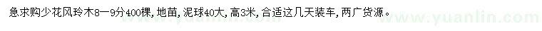 求購(gòu)8-9公分少花風(fēng)玲木