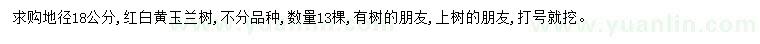求購地徑18公分紅白黃玉蘭