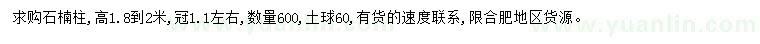 求購(gòu)高1.8-2米石楠柱