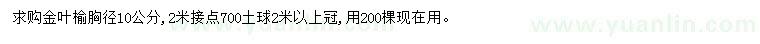 求購(gòu)胸徑10公分金葉榆