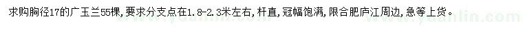 求購(gòu)胸徑17公分廣玉蘭