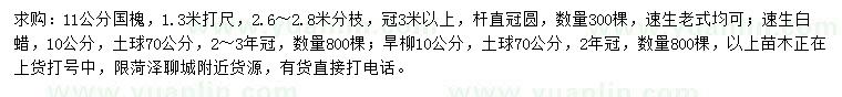 求購(gòu)國(guó)槐、速生白蠟、旱柳