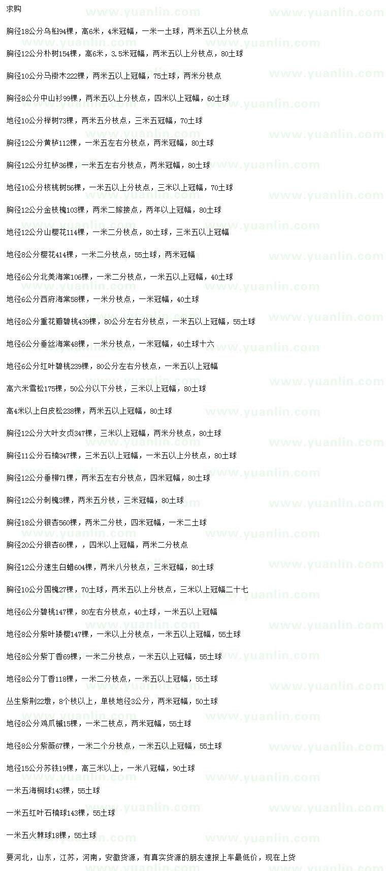 求購(gòu)烏桕、樸樹(shù)、馬褂木等