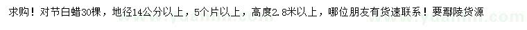 求購地徑14公分以上對節(jié)白蠟