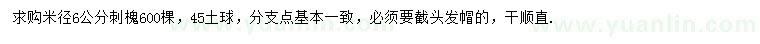 求購(gòu)米徑6公分刺槐