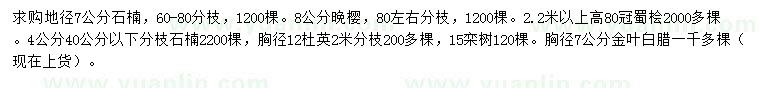 求購石楠、晚櫻、蜀檜等