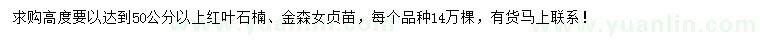 求購(gòu)高50公分以上紅葉石楠、金森女貞