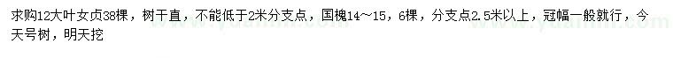 求購12公分大葉女貞、14-15公分國槐