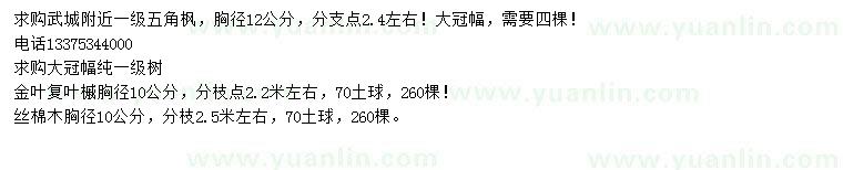 求購(gòu)胸徑12公分五角楓