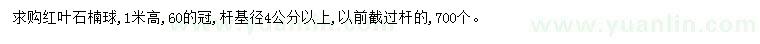 求購(gòu)高1米紅葉石楠球