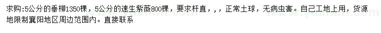 求購5公分垂柳、速生紫薇