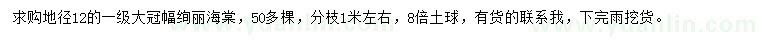 求購地徑12公分絢麗海棠