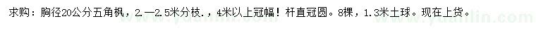 求購胸徑20公分五角楓