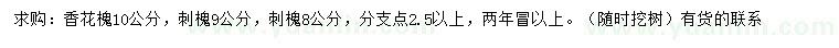 求購10公分香花槐、8、9公分刺槐