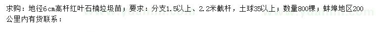 求購地徑6公分高桿紅葉石楠