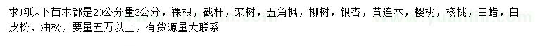 求購(gòu)欒樹、五角楓、柳樹等