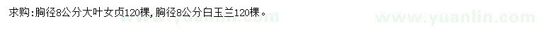 求購(gòu)胸徑8公分大葉女貞、白玉蘭