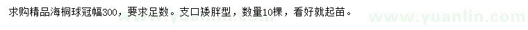 求購冠幅300公分海桐球