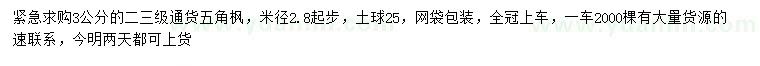 求購米徑2.8公分以上五角楓