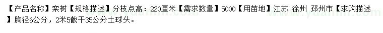 求購胸徑6公分欒樹