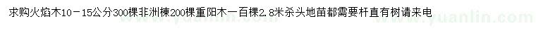 求購火焰木、非洲棟、重陽木