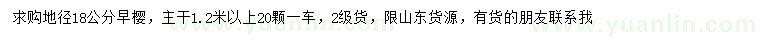 求購地徑18公分早櫻