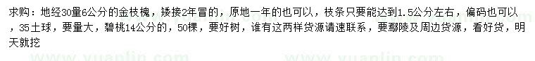 求購(gòu)30量6公分金枝槐、14公分碧桃