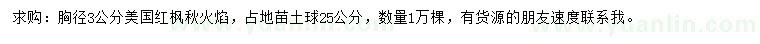 求購胸徑3公分美國紅楓秋火焰