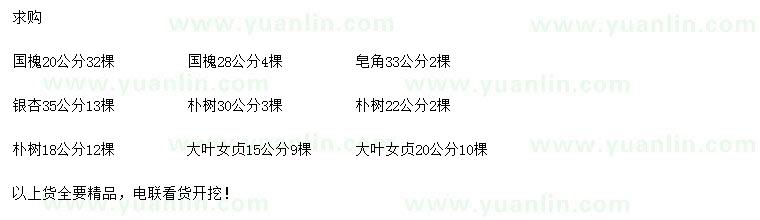 求購國槐、皂角、銀杏等