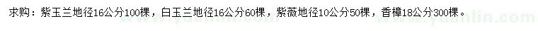求購(gòu)紫玉蘭、白玉蘭、紫薇