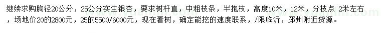 求購胸徑20、25公分銀杏