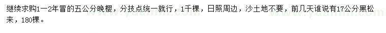 求購5公分晚櫻、17公分黑松