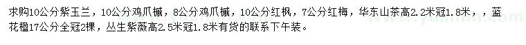 求購紫玉蘭、雞爪槭、紅楓等
