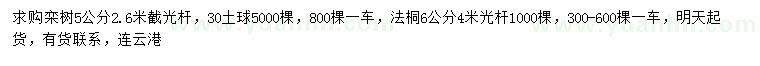 求購5公分欒樹(shù)、6公分法桐