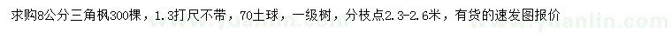 求購1.3米量8公分三角楓