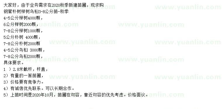 求購(gòu)樸樹、櫸樹、烏桕等
