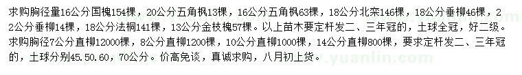 求購(gòu)國(guó)槐、五角楓、北欒等