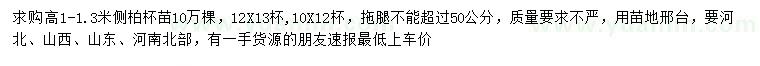 求購高1-1.3米側(cè)柏